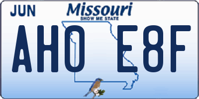 MO license plate AH0E8F