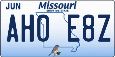 MO license plate AH0E8Z