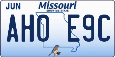 MO license plate AH0E9C
