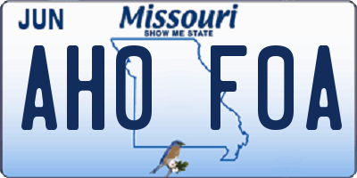 MO license plate AH0F0A