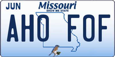 MO license plate AH0F0F