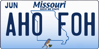 MO license plate AH0F0H