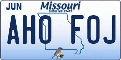 MO license plate AH0F0J