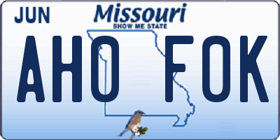 MO license plate AH0F0K