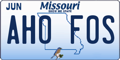 MO license plate AH0F0S
