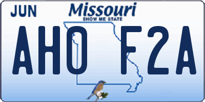 MO license plate AH0F2A