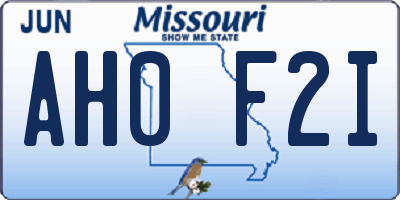 MO license plate AH0F2I