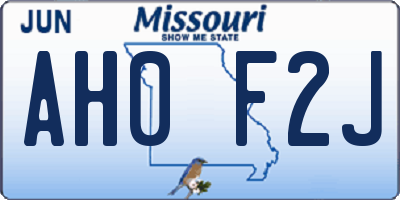 MO license plate AH0F2J