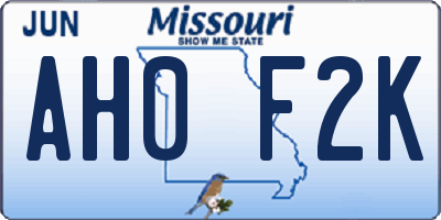 MO license plate AH0F2K