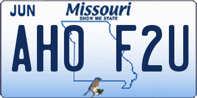 MO license plate AH0F2U