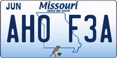 MO license plate AH0F3A