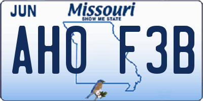 MO license plate AH0F3B