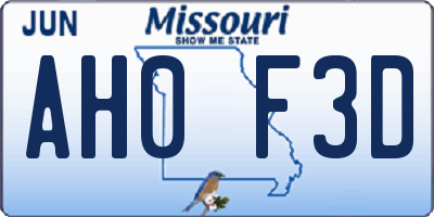 MO license plate AH0F3D