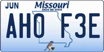 MO license plate AH0F3E