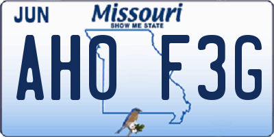 MO license plate AH0F3G