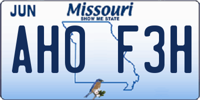 MO license plate AH0F3H