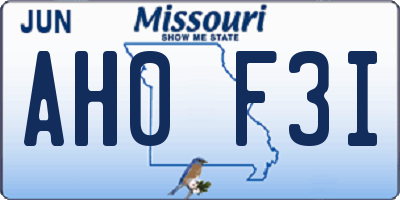 MO license plate AH0F3I