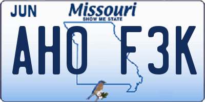 MO license plate AH0F3K