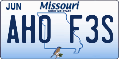 MO license plate AH0F3S