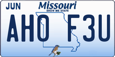 MO license plate AH0F3U