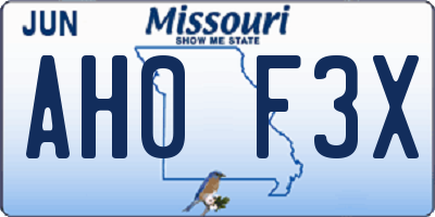 MO license plate AH0F3X