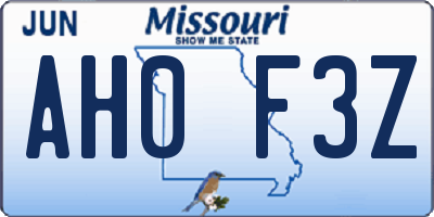 MO license plate AH0F3Z