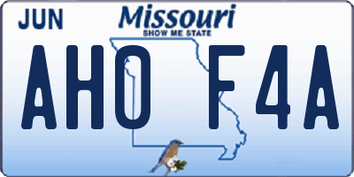 MO license plate AH0F4A