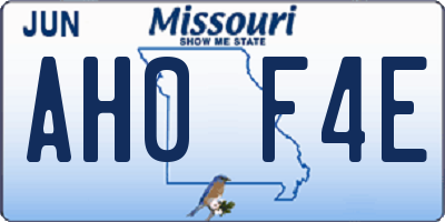 MO license plate AH0F4E