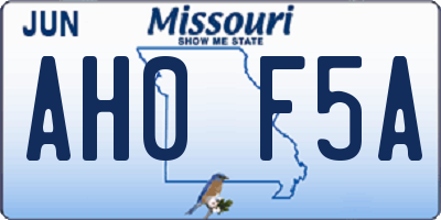 MO license plate AH0F5A
