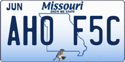 MO license plate AH0F5C