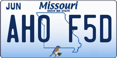 MO license plate AH0F5D