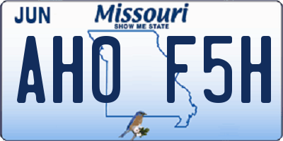 MO license plate AH0F5H