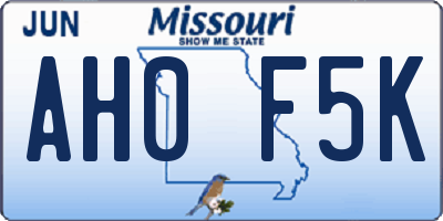 MO license plate AH0F5K