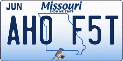 MO license plate AH0F5T