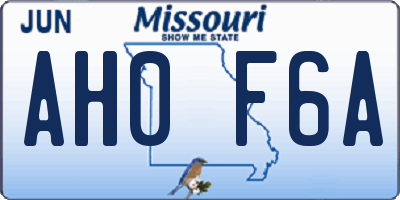 MO license plate AH0F6A