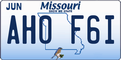 MO license plate AH0F6I