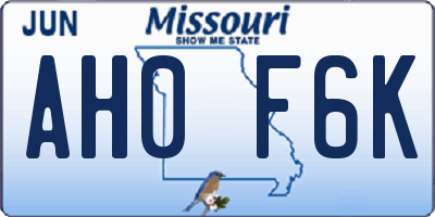 MO license plate AH0F6K