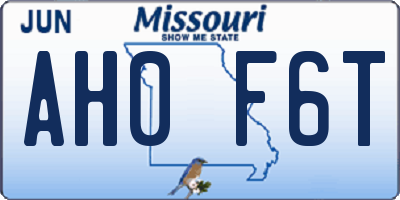 MO license plate AH0F6T