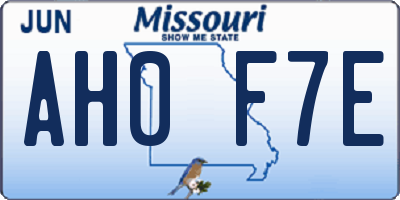 MO license plate AH0F7E