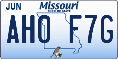 MO license plate AH0F7G