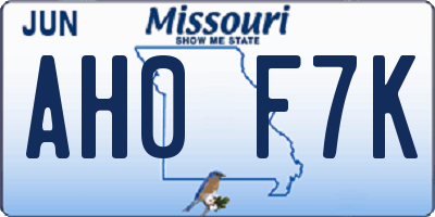 MO license plate AH0F7K