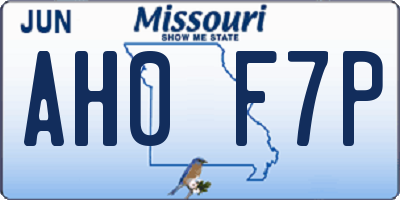 MO license plate AH0F7P