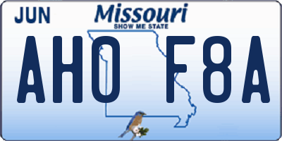 MO license plate AH0F8A