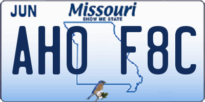 MO license plate AH0F8C