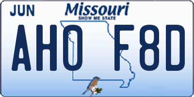 MO license plate AH0F8D