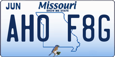 MO license plate AH0F8G