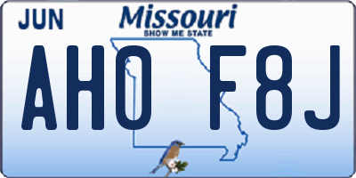 MO license plate AH0F8J