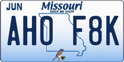MO license plate AH0F8K