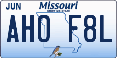 MO license plate AH0F8L