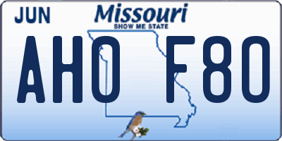 MO license plate AH0F8O